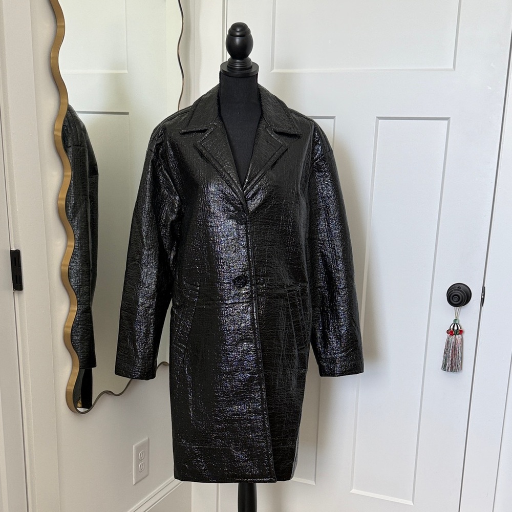 No. 21 Black Faux Leather Long Coat - Women's Jacket Sz 44 - US 8